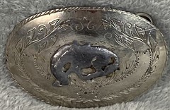 Vtg Bucking Horse Silver Tone 3-1/4 x 2-1/4 Oval Belt Buckle Fits 1.75&Prime; Belt