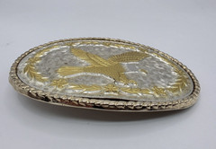 Eagle Belt Buckle Oval Floral Scroll Silver Gold Tone Textured Roped Edges