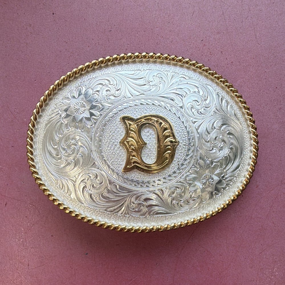 Montana Silversmiths Floral Oval Western Belt Buckle Silver-plated Letter D