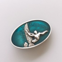 Vintage Enamel Surfing Boy Sport Oval Belt Buckle Gurtelschnalle