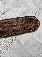 Tiger Eye Brass Tone Brown Belt Men Ladies Leather Embossing Western Cowboy