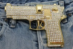 Gun Belt Buckle Full of Rhinestones Gold Silver Metal Hip Blinged Rock Big Huge