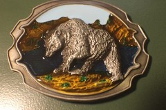Bear grizzly Black belt buckle Scenery 3.1×2.4&Prime; Full Metal Outdoors USA Seller