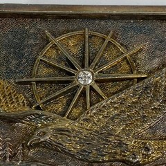 Soaring Eagle Belt Buckle Crystal Center Sunburst Trees Mountains Bronze Metal