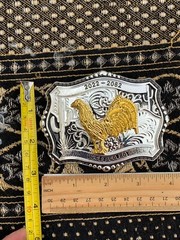 Western Buckle Gold Black Silver Rooster Cowboy 2 »Buckle Hebilla Vaquero Gallo