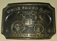 Vintage 1973 Brass Wells Fargo & Co. Belt Buckle W F 295 3.5&Prime; x 2.5&Prime;