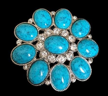Blue White Rhinestones Western Flower Floral Belt Buckle Buckles