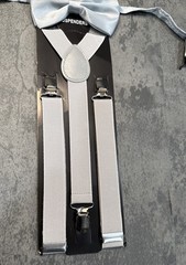 Champagne SILVER GREY Bow Tie & Matching Suspender Tuxedo Wedding Party