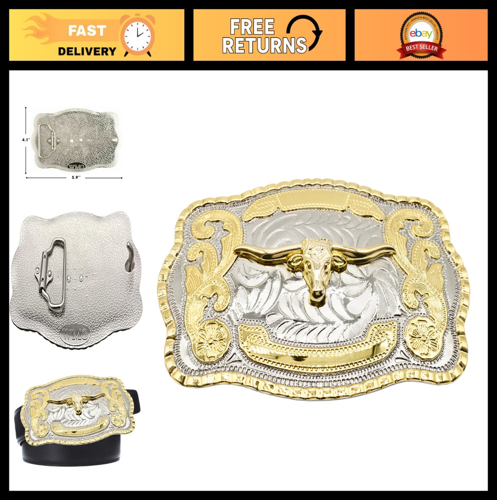Western Cowboy Belt Buckle for Men & Women – Bull Head Longhorn Design, Fits 2&Prime;