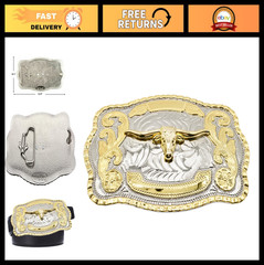 Western Cowboy Belt Buckle for Men & Women – Bull Head Longhorn Design, Fits 2&Prime;