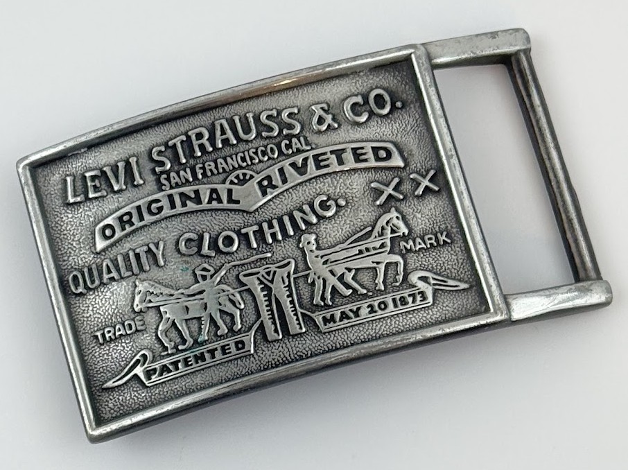 Vintage Levi Strauss Original Rivited Denim Silver Tone Rectangular Belt Buckle