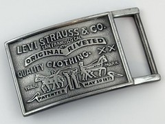 Vintage Levi Strauss Original Rivited Denim Silver Tone Rectangular Belt Buckle