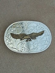 Western Silver Tone Oval Metal 3D Western Flying Eagle Belt Buckle