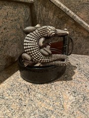HUGE! Kieselstein-Cord Sterling Alligator Buckle And Black Alligator Belt Size 2