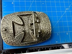 Maltese Iron Cross with Skull Cutout Black Enamel Gothic Punk Vibe Belt Buckle