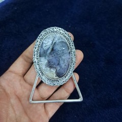 Natural Dendritic Agate Cabochon Belt Buckle – Silver Tone Filigree Setting