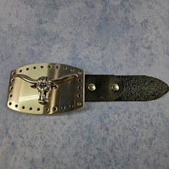 Vintage LONGHORN STEER BULL belt buckle CHROME metal OVERSIZED longhorn WESTERN