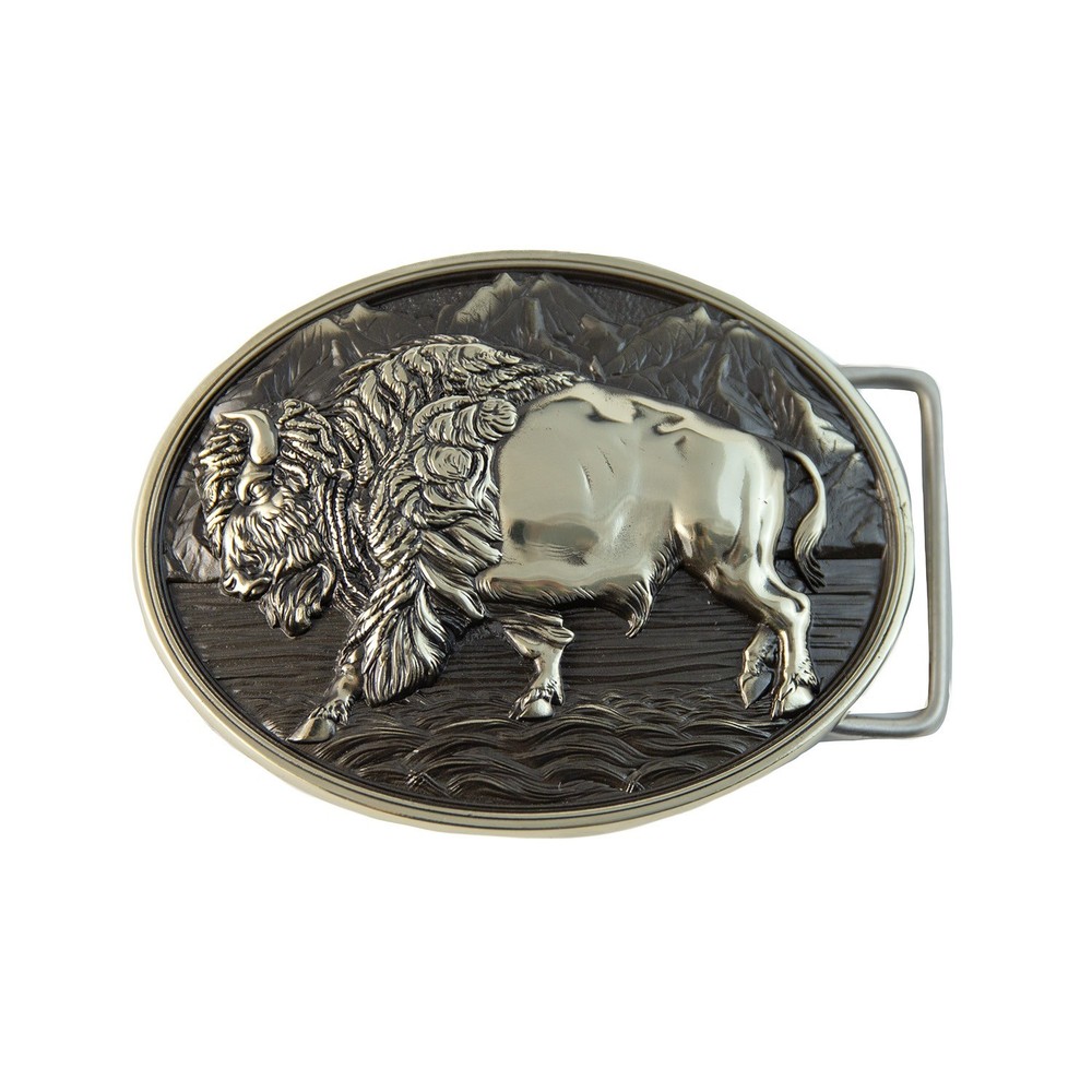 German silver American Bison Buffalo Buckle, Western American cowboy style, Wild
