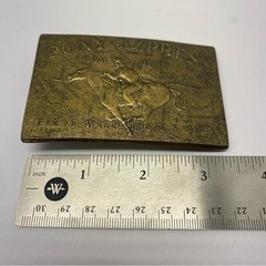 Vintage Pony Express Belt Buckle Mens OS Gold Brass Western Rider 1849 Map