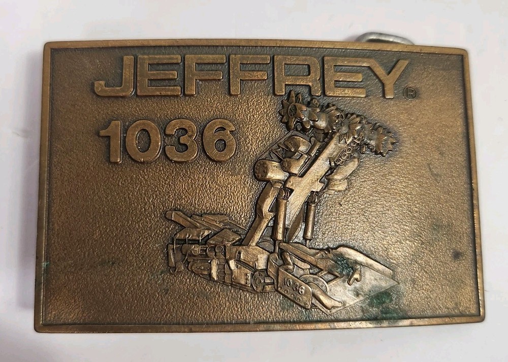 Mens Vintage Belt Buckle Mining JEFFREY 1028 3D Graphic 80’s Collectible