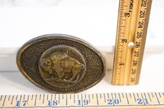 Vtg Brass Buffalo Nickel Bison Hammered Oval Belt Buckle Five Cents Western 70s