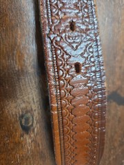 Belt C+ J Inc Pewter Buckle With Deer In Woods Belt Brown Tooled Leather 46