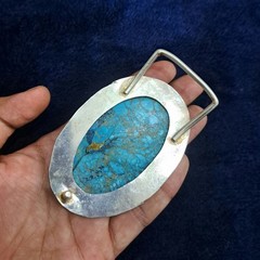 Natural Turquoise Belt Buckle Large Statement Western Belt Buckle Blue Turquoise
