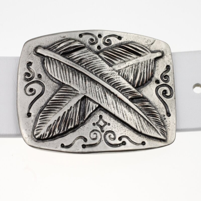 Metal Feather Print Belt Buckle, Vintage Western Style