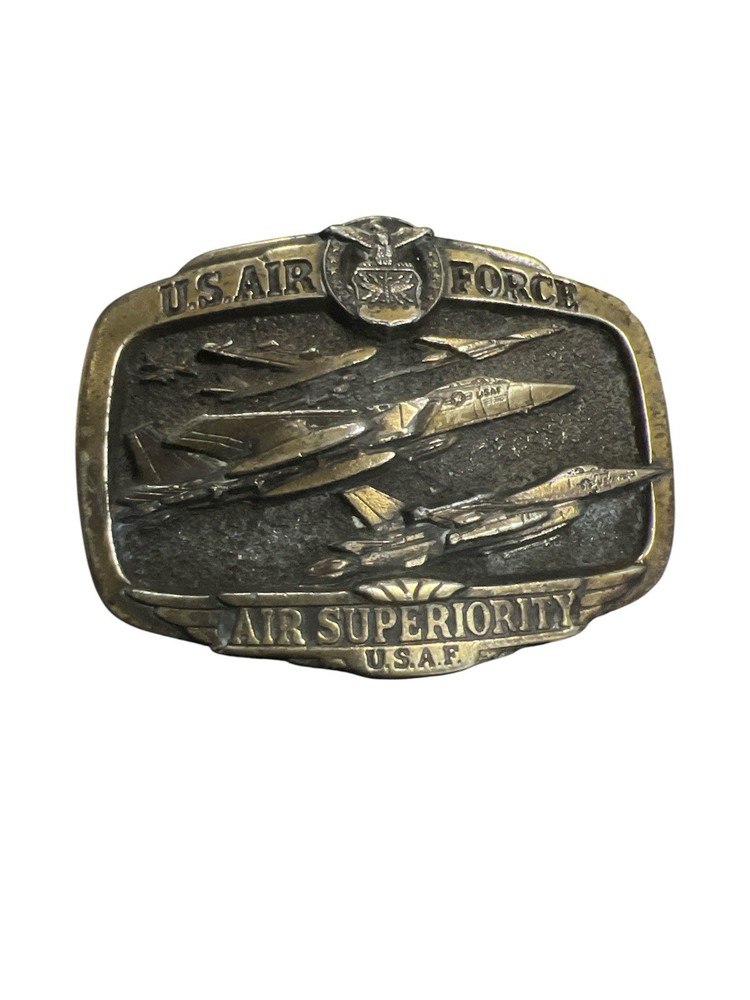 Vintage Belt Buckle US Air Force Military Jet Fighter 1983 Air Superiority