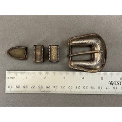 Vintage Mexico Ornate Scroll Design Alpaca Belt Buckle set Nickel