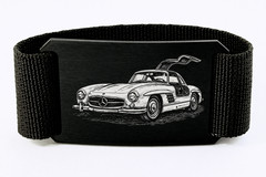 Crios branding belt aluminium buckle 300 SL gullwing vintage classic car