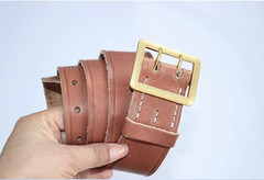 WW2 German Belt Tactical Equipment Cowhide Material Men Coroe Pattern GoldBuckle