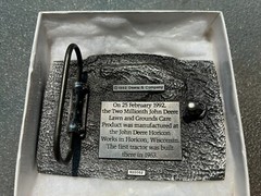 Vintage 1992 belt buckle JOHN DEERE Two Millionth TRACTOR lawn mower Pewter