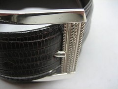 Sterling silver 925 buckle & loop, 44 grams w/Genuine Lizard 1.5  » belt U.S.A..