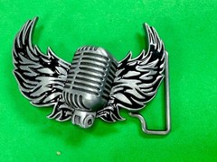 Classic Microphone Flying Wings Classic Rock Music Musician Cutout Belt Buckle