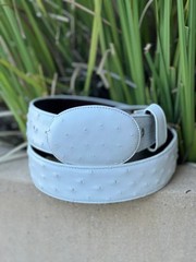 Genuine Exotic Full Quill Ostrich Skin Western Belt with Removable Buckle -White