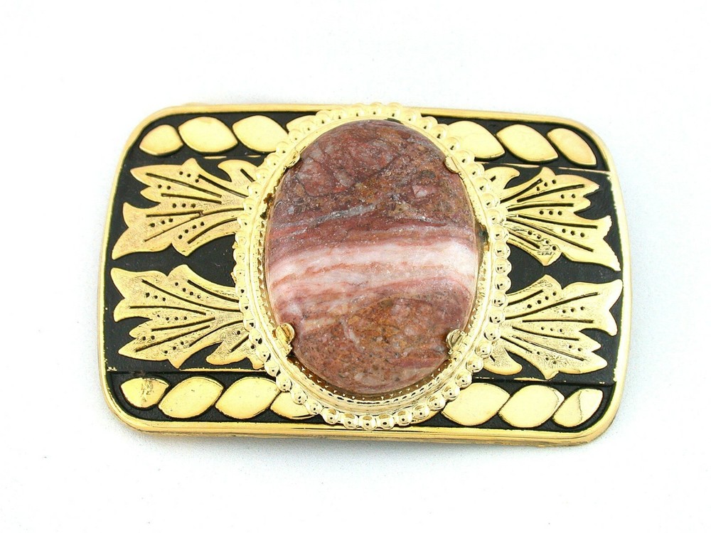 Banded Arizona Agate Cabochon Cab Gemstone Gem Gold Color Belt Buckle PBB26