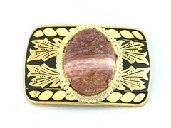 Banded Arizona Agate Cabochon Cab Gemstone Gem Gold Color Belt Buckle PBB26