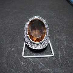 Vintage Western Belt Buckle Smoky Quartz Stone Silver Tone Cowboy Men Accessory