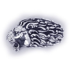 Lion Angry Head Curly Designed Hair Sterling Silver Belt Buckle
