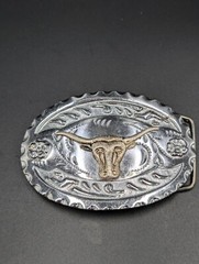 Western Belt Buckle with Bull Head Logo Metal