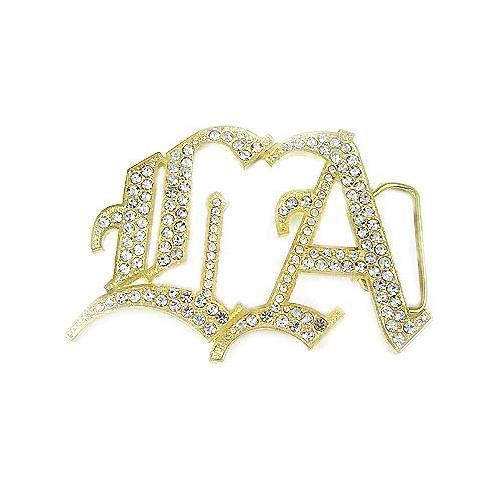LA Los Angeles HIP HOP Gold Chrome Clear Rhinestones Men Women Belt Buckle