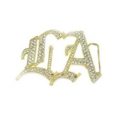 LA Los Angeles HIP HOP Gold Chrome Clear Rhinestones Men Women Belt Buckle