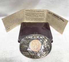 Rainy Mountain An American JFK Bronze Medal Solid Brass Belt Buckle COA Box NOS