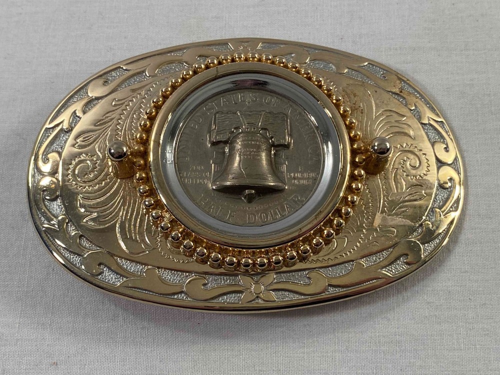 « Punched » 3D Relief Franklin Half Dollar Gold Color Belt Buckle