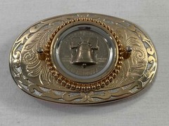 « Punched » 3D Relief Franklin Half Dollar Gold Color Belt Buckle