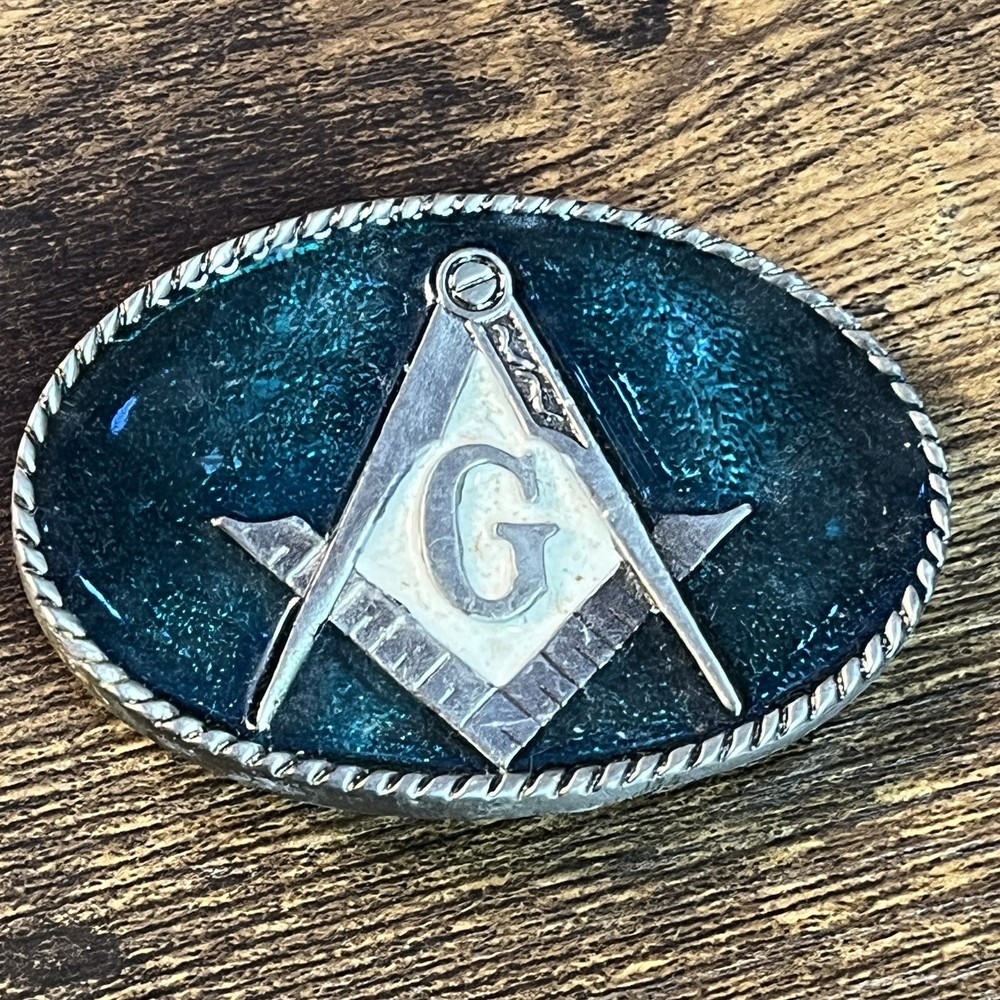 Masonic Freemason Mason Belt Buckle USA Made Vintage Blue Enamel – 2205 B19