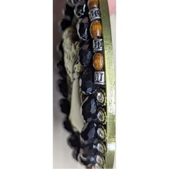 New Horse Head Belt Buckle Gold Tone Black Faceted Beads Clear Rhinestone Beaded
