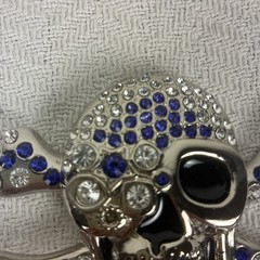Belt Buckle Skull With Crossbones Blue Clear Rhinestones New No Tags