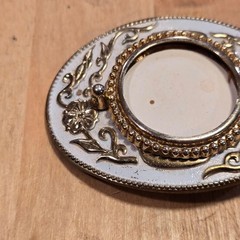 Floral Scroll Photo Holder Belt Buckle Mens White Gold Western Metal Oval